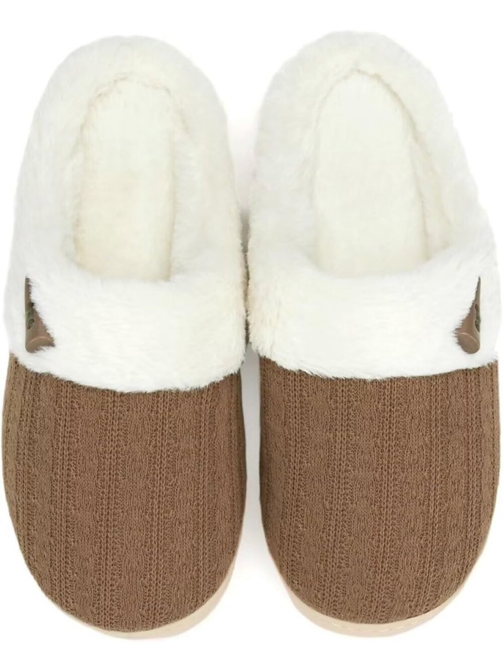 Women's Brown Memory Foam Fuzzy Warm Plush Shoes Indoor Slip On Fluffy Slippers
